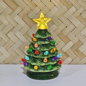 Green Mr. Christmas 55." Tall Mini Ceramic Light Up Tree Ornament Colorful Light - Picture 1 of 8