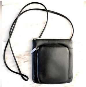 Vintage HOBO Black Leather Crossbody Bag Purse Envelope Style Pockets Zipper - Picture 1 of 7