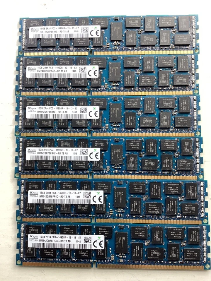 SK Hynix 16GB PC3-14900R 2Rx4 Server Memory HMT42GR7BF4C [x6 = 96GB] - Image 1 of 1