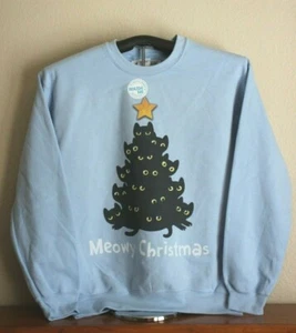 Meowy Christmas- Christmas tree made with cats- Sweatshirt, Medium in Light Blue - Picture 1 of 5