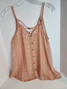 Maurices Sheer Tank Top with Strappy Detail Orange with Cream Aztec Print Med - Picture 1 of 7