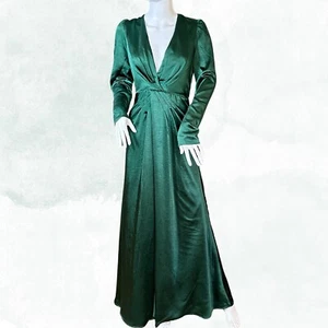 LULUS Endearing Elegance Emerald Green Satin Long Sleeve Maxi Dress Size Medium - Picture 1 of 5