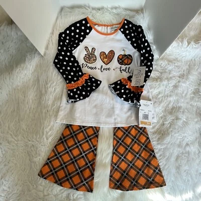 Nuevo Conjunto de Pantalones Top Ediciones Raras "Peace Love Fall" Calabaza Halloween Niñas 6X Foto 1 de 4