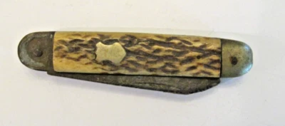 Vintage Pocket Knife Blade Camping Wood Design Armor Icon Synthetic Handle Foto 1 de 4