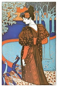 Peacocks - Vintage Framed Print - Art nouveau Model Canvas - (36" x 24") - Picture 1 of 5