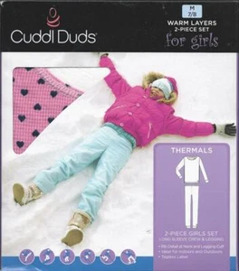 Cuddl Duds Girls Thermal Layers 2 Pcs Long Sleeve Pant M 7-8 Pink Navy Hearts - Picture 1 of 3