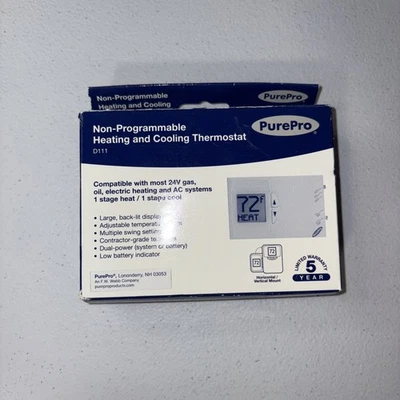 Brand New PurePro D111 Non-Programmable Thermostat FREE SHIPPING - Image 1 of 4