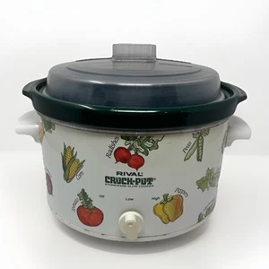 Rival 4 QT Crock-Pot Slow Cooker Removable Green Stoneware “Veggies” Model 3154 - Picture 1 of 13