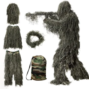 5 in 1 Ghillie Anzug 3D Camouflage Jagdbekleidung Jacke Hose Kapuze Tragetasche - Bild 1 von 13
