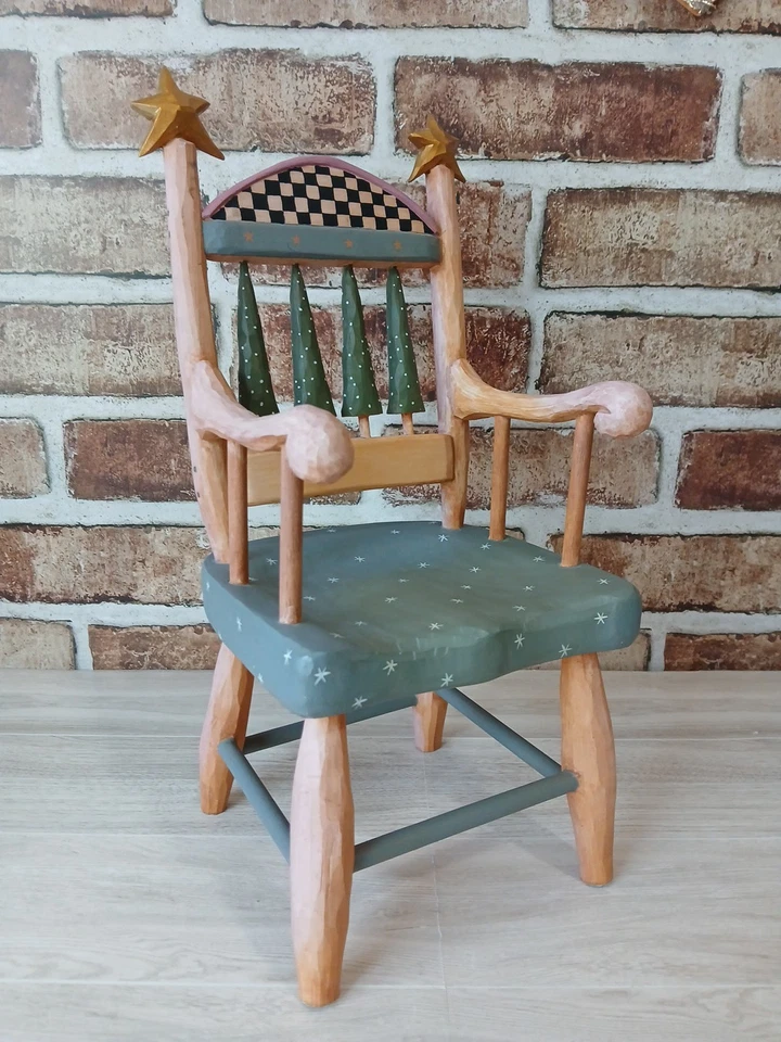 Silla de muñeca Williraye Studio 1999 vintage pintada a mano árboles de Navidad y estrellas Foto 1 de 4