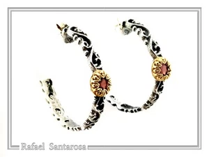 Garnet byzantine hoop earrings in oxidized silver with 18ct gold filled - Picture 1 of 10