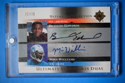 2005 Ultimate Collection Braylon Edwards Mike Williams RC AUto /35 rare lions - Image 1 of 2