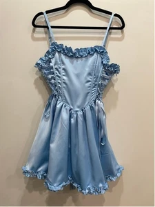 Vestido corsé con cordones Sugar Thrillz Dolls Kill M azul satinado coqueta azul lolita - Imagen 1 de 11