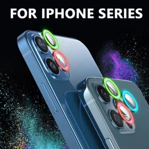 Protecteur d'objectif d'appareil photo lumineux pour iPhone 15 14 13 12 11 Pro Max anneau film en verre - Photo 1 sur 17