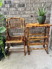Vintage Tortoise Bamboo Folding Chair And Wine Rack Table