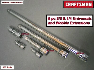 CRAFTSMAN 6pc 1/4 3/8 ratchet wrench WOBBLE socket extension universal flex set  - Image 1 of 4