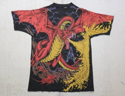 Vintage 1993 Liquid Blue Dragon vs Knight AOP All Over Print T-Shirt Large - image 1 of 4