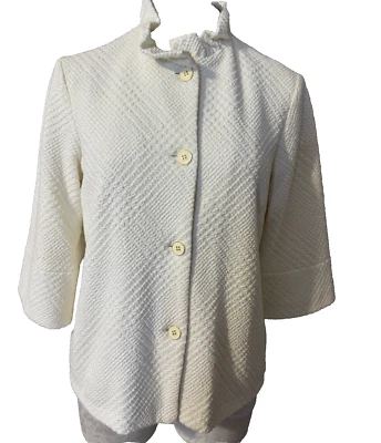 J. McLaughlin куртка Blazer маленький текстурированный хлопок кремовый слоновой кости моющийся - Изображение 1 из 4