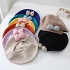 Girl‘s Knitted Bow Beret Princess Artist Painter Cap Kids Crochet Hat