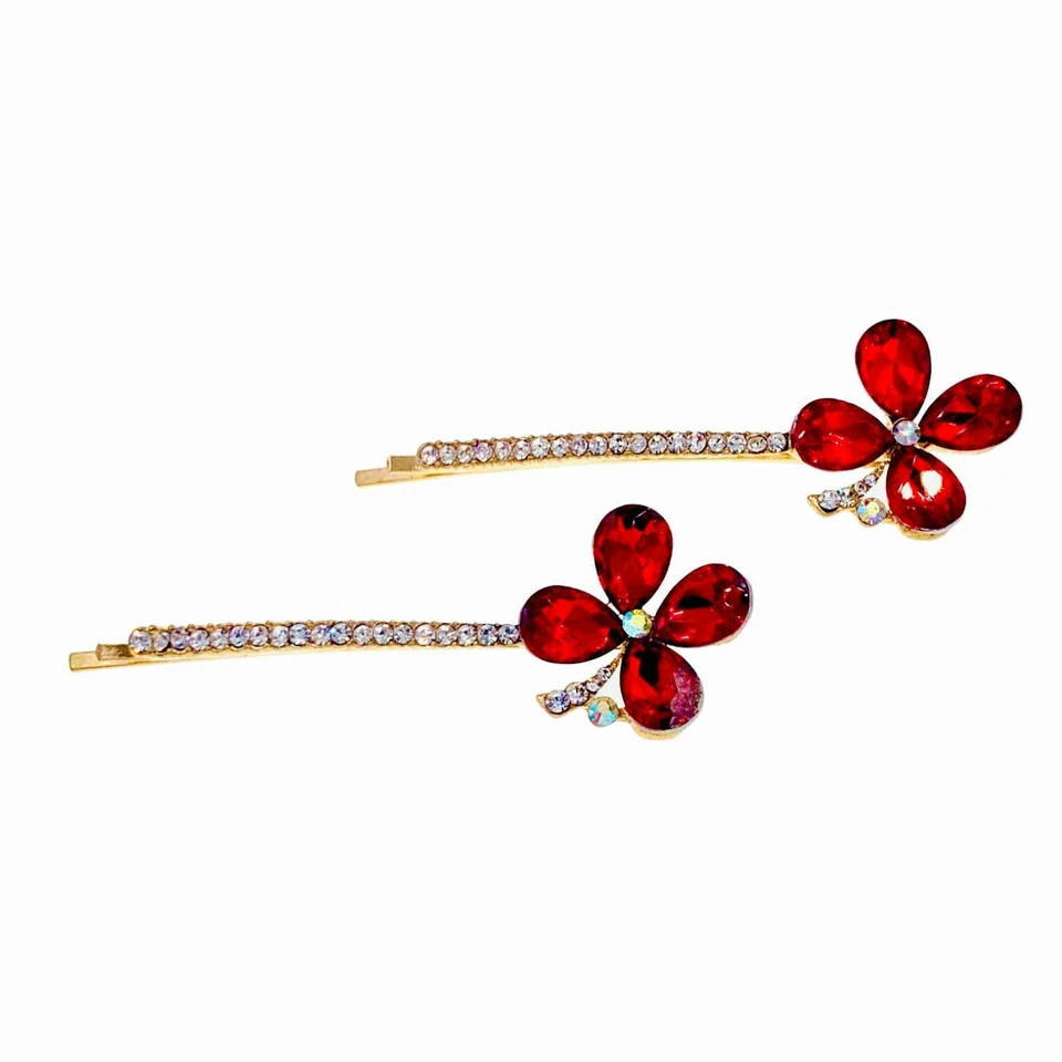 USA Lucky Clover Flower Leaf Bobby Pin Hair Clip Hairpin Rhinestone Crystal B10 - Image 1 of 1