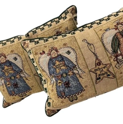 Angel Tapestry Pillow Vintage Set of 2 "Angels Among Us" Christmas Religious - Image 1 of 4