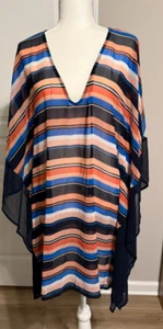 Michael Kors Swim Coverup Striped V-Neck Poncho Sleeve Size XS/S Oversized Sheer - Picture 1 of 7