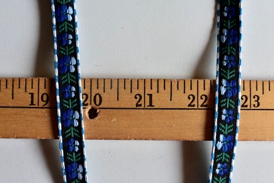 JACQUARD  BLUE & GREEN FLORAL DESIGN  BRAID  TRIM  3.8 YARDS X  1/2  INCHES WIDE - Image 1 of 2