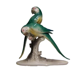 N24.495 sculpture 2 perruches oiseaux exotiques céramique porcelaine blanc vert - Imagen 1 de 20