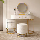 Makeup Vanity Desk with round Mirror and Lights, for Bedroom ,3 Lighting Modes,