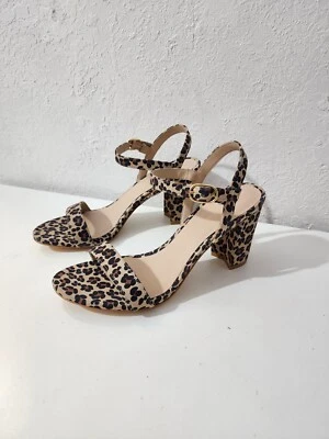 Stuart Weitzman Black Leopard Chunky Block Heels Ankle Strap Sandals Women's 7B  - Image 1 of 4