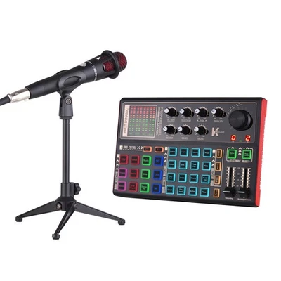Podcast Equipment Bundle Condenser Microphone With Live Sound Card Mixer Stand - Image 1 of 4