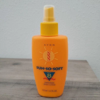 Avon SUN-SO-SOFT SPF 8 PROTECTOR SOLAR spray 4,2 fl oz. Impermeable Nuevo Antiguo Stock Foto 1 de 4