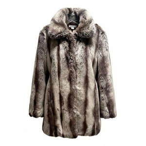 Coldwater Creek Kunstfellmantel Gr. Large braun creme lang Plüsch Winterjacke - Bild 1 von 16