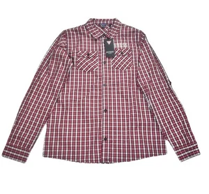 Guess Denim Boys Navy/Red Check plaid Button Up LS Poplin Shirt Size 16 NWT - Picture 1 of 12