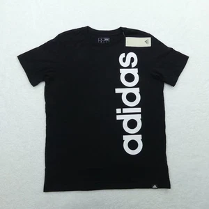 Adidas Shirt Boys Large 14/16 Regular Fit Black Logo Graphic Cotton Short Sleeve - Picture 1 of 12