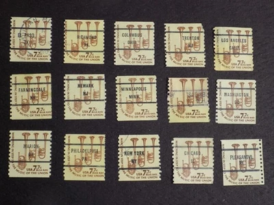 (15) USADO EE. UU. Diferentes CIUDADES PREC DEF.-Sellos-11-20-J-7,7 centavos-TROMPETAS Foto 1 de 2