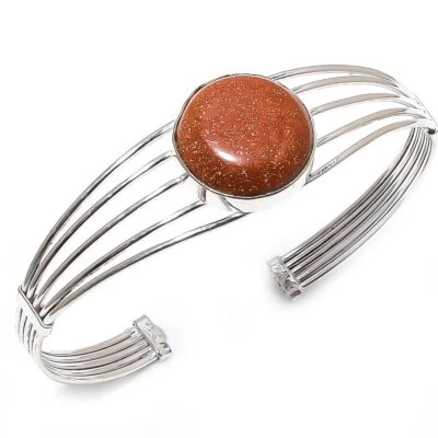 Red Sunstone Gemstone 925 Sterling Silver Cuff Bracelet Adjustable u984 - Image 1 of 4