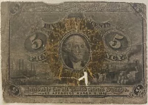 1863 2nd Issue 5 Cents Fractional Currency Circulated #38237 - Picture 1 of 2