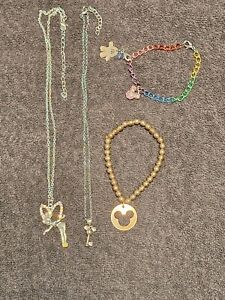 Lot Of 4 Disney Mickey Mouse/Tinkerbell Jewelry 2 Bracelets 2 Necklaces