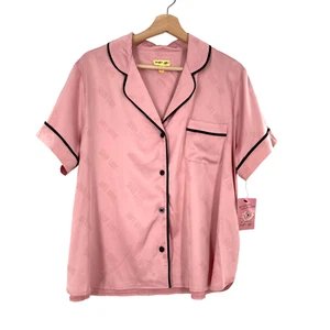 Schattiges Damen Satin Hemd mit Knopfleiste Oberteil Tasche in Rosa Schwarz - Bild 1 von 5