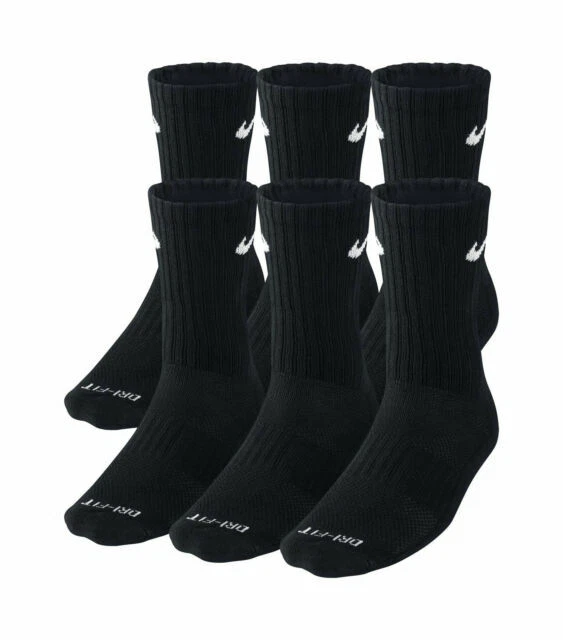 Nike Dri Fit Dry Cushioned Cotton Crew Socks 6 Pairs L