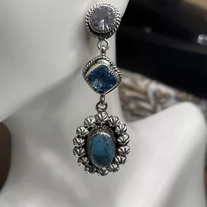 chaco canyon Kingman Turquoise,multi gemstone dangle earrings - Picture 1 of 12