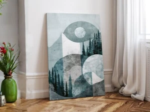 Greenish Abstract Tree Painting, White Unframed Canvas Print Australian Wall Art - Foto 1 di 4