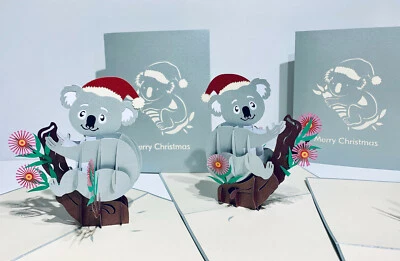 ORIGAMIPOPCARDS.COM Origami Pop Cards Aussie Christmas Koala 3D Pop Up Greeting Card Christmas Santa