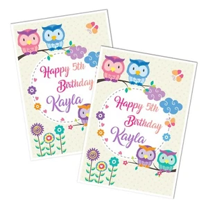 PERSONALISED CUTE OWL HAPPY BIRTHDAY GREETING NAME CARD KIDS ADULTS - Imagen 1 de 1