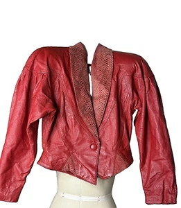 Vintage 80s CHIA Red Leather Jacket Women’s Size Xs Padded Shoulders - Picture 1 of 16