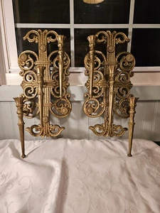 Par de apliques de pared vintage de candelabro de 3 velas Homco Gold Hollywood Regency - Imagen 1 de 4