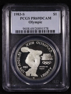 1983-S Olympic Silver Commemorative Silver Dollar PCGS PR69DCAM - Image 1 of 4