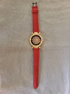 NEW Red and Gold Analogue Watch with CZ Stone Accents - Picture 1 of 6
