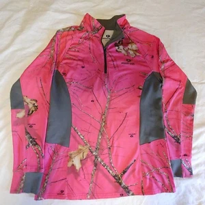 Chaqueta ligera para mujer MOSSY OAK camuflado rosa 1/4 con cremallera pull-over LS talla L - Imagen 1 de 6